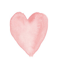Watercolor Painting with Pink Heart. Romantic Art with Cute pastel Pink Love Symbol Isolated on a White Background. Lovely Print ideal for Card, Wall Art, Poster, Valentines's Day Decoration