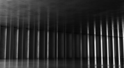 Obraz premium Abstract floor and wall background with columns. Modern showroom design. Futuristic interior view. 3d Rendering.