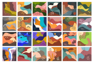 big set of abstract wavy hills textures, square art prints, vector illustration