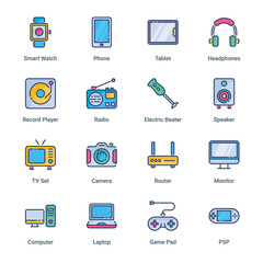 Electronics‌ ‌and‌ ‌Appliances‌ Filled Icons - Stroked, Vectors