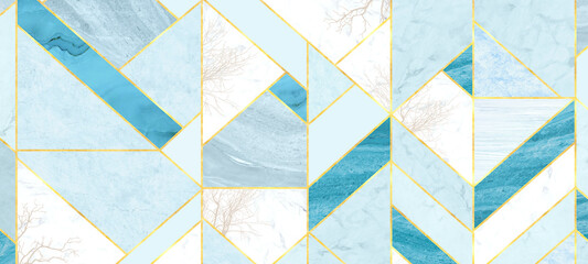 geometric pattern and cement backround, abstract marble wallpaper with golden trees