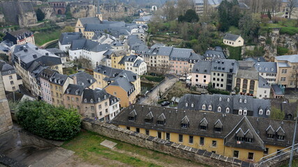 Fototapeta na wymiar the view from the Chemin de la Corniche in Luxembourg City, April