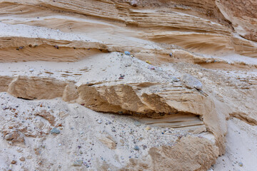 Land structure in open pit mining. Ground background in quarry. Rock texture during earthworks. Sand background and Earth's crust.