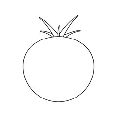 Ripe ripe tomato with leaves, black and white icon. Vector Illustration