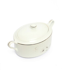 White Ceramic Casserole Bowl Isolated