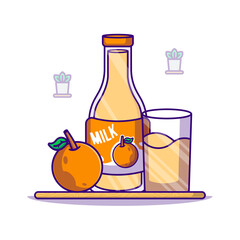 Orange and Milk Bottle Vector Cartoon Illustration. World Milk Day Icon Concept White Isolated. Flat Cartoon Style Suitable for Web Landing Page, Banner, Sticker, and Background