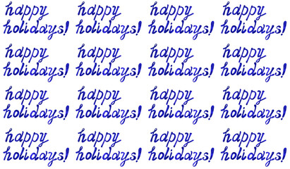 Fototapeta premium Trendy blue lettering Happy Holidays, hand-drawn phrase on isolated on white. Seamless pattern with marble texture. Watercolor illustration for greeting cards, posters, stickers and seasonal design. 