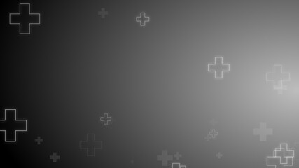 Medical health cross neon light shapes pattern on black background.