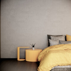 interior of modern loft bedroom. there have gray concrete wall. 3d render background	
