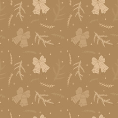 Seamless christmas pattern. Background with  bells and spruce branches. Perfect for wrapping paper, greeting cards, textile print.