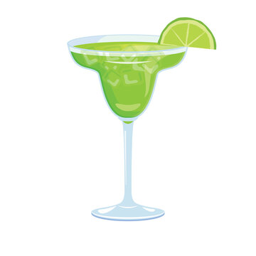 Margarita Drink With Lime Icon Vector. Alcoholic Cocktail Icon Vector. Glass Of Margarita Vector. Green Tequila Drink Icon Isolated On A White Background