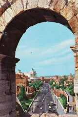 rome street of foro imperiali in the 70s