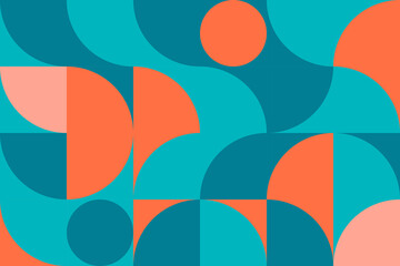 Obraz premium Artistic poster in Scandinavian style in blue and coral. Geometric pattern for web banner, decor of pillows in the interior, business presentation, corporate identity. 