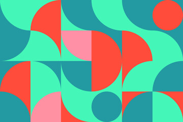 Artistic poster in Scandinavian style in blue and coral. Geometric pattern for web banner, decor of pillows in the interior, business presentation, corporate identity. Vector.