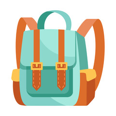 Fancy blue and brown backpack on white background