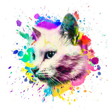 cat face with paint splash art