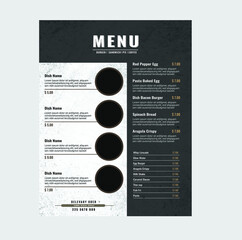 Restaurant menu design. Vector menu brochure template for cafe, coffee house, restaurant, bar.