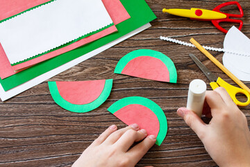 Instruction step 7. Summer birthday card with watermelons with birthday greetings. Handmade....