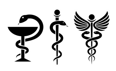 Medical snake vector icon, caduceus logo - obrazy, fototapety, plakaty