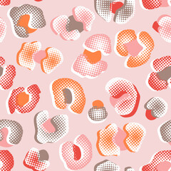Vector Pink and Orange Leopard Seamless Pattern, Halftone Effect.