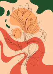 Botanical flower and abstract shape. Foliage line art drawing with abstract shape. Abstract Plant Art design for print, cover, wallpaper, Minimal and natural wall art. Vector illustration.