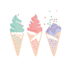 Eiscremeillustration in den Pastellfarben, isolierte Elemente