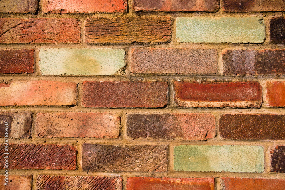 Wall mural multicoloured brick wall close up, background, copy space