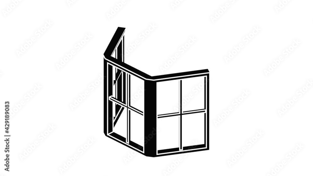 Aufkleber facade window frame icon animation isometric black object on white background