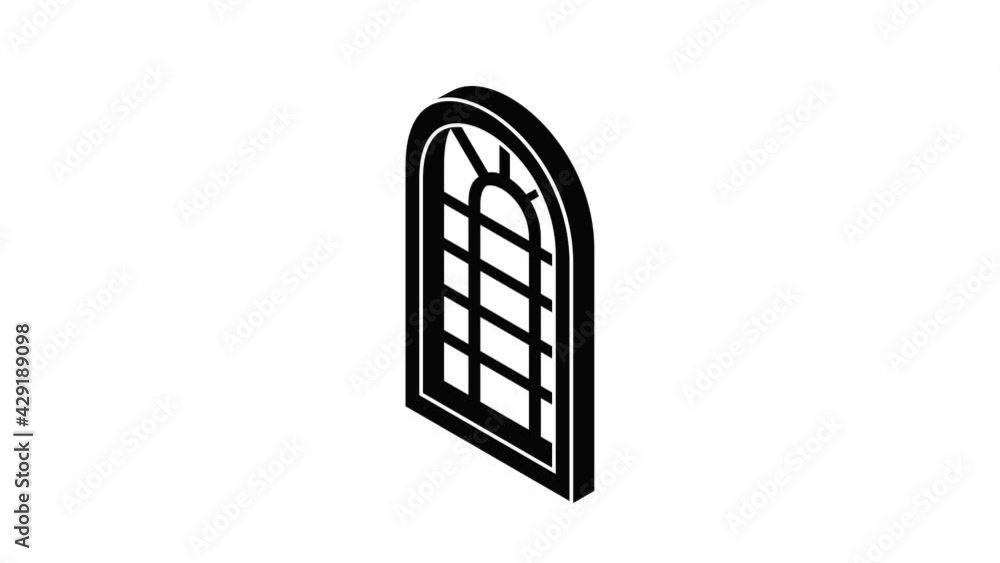Poster palace window frame icon animation isometric black object on white background