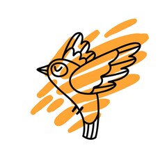 doodle bird on a colored abstract spot. hand drawn bird isolated on white background. abstract modern shape in pastel color. vector illustration