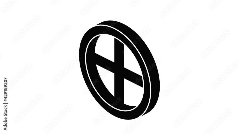 Poster roof window frame icon animation isometric black object on white background