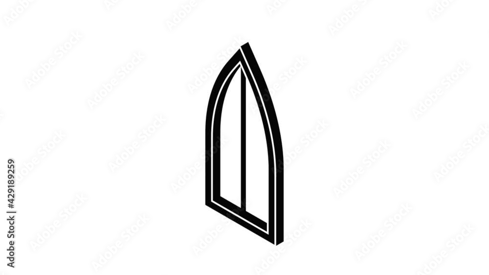 Poster sharp corner window frame icon animation isometric black object on white background