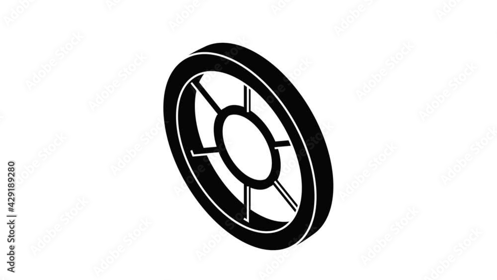 Poster round window frame icon animation isometric black object on white background