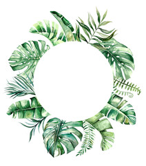 Naklejka premium Watercolor tropical leaves frame illustration