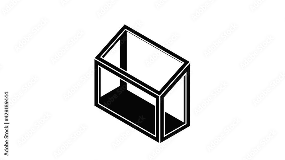 Poster balcony window frame icon animation isometric black object on white background