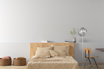 Blank white wall of modern bedroom mock up.