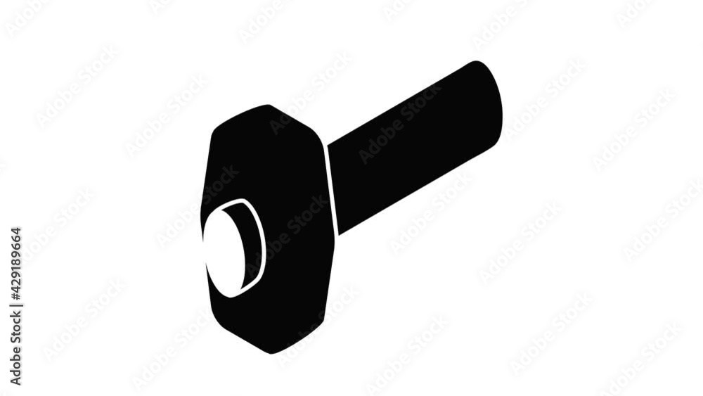 Poster sledgehammer icon animation isometric black object on white background