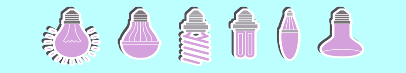 set of light lamp cartoon icon design template with various models. vector illustration isolated on blue background