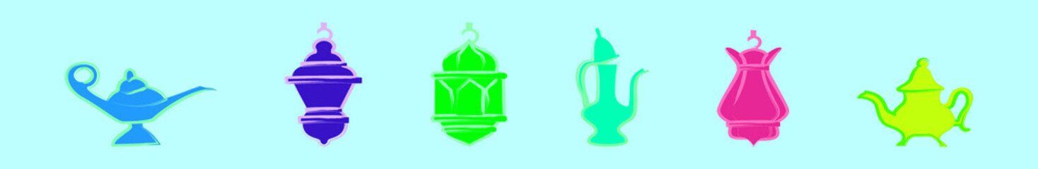 set of magic lamp cartoon icon design template with various models. vector illustration isolated on blue background