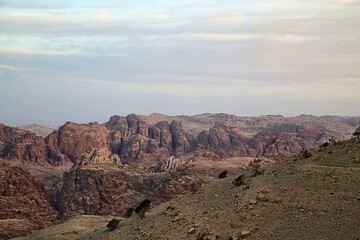 Morning lights on the mountains near the ancient city of Petra