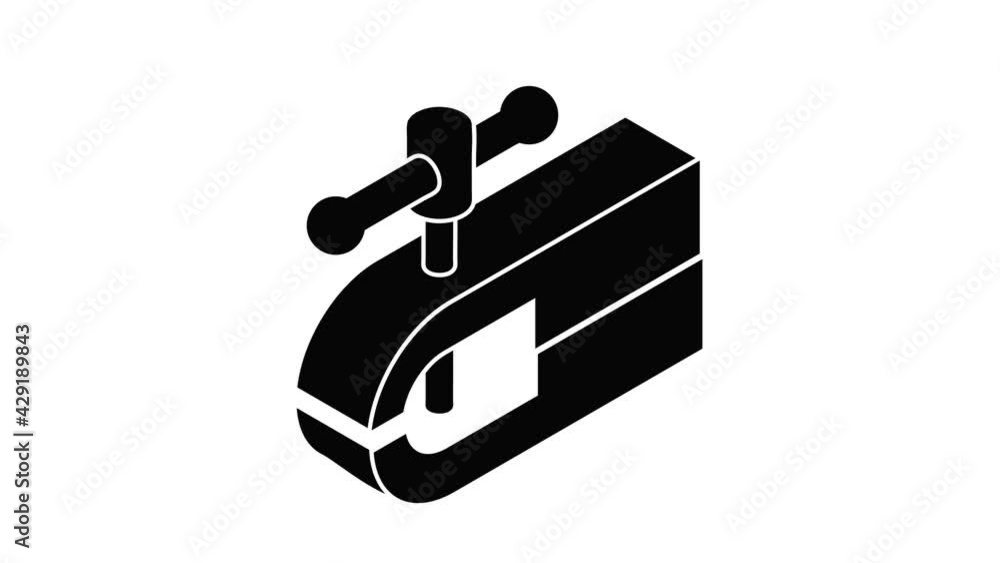 Poster clamping machine icon animation isometric black object on white background