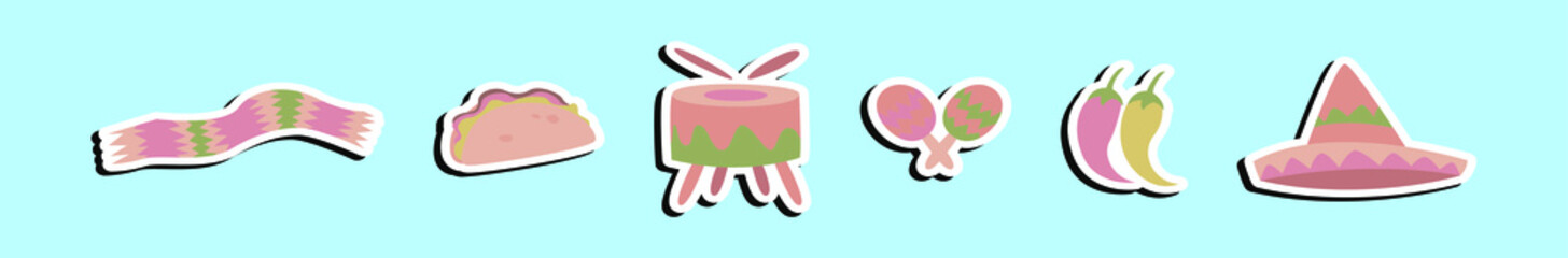 set of mexican cartoon icon design template with various models. vector illustration isolated on blue background