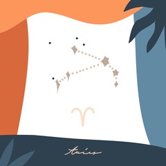 Hand drawn vector abstract stock graphic simple astrology celestial illustration card art with modern collage artistic boho contemporary print template of zodiac sign stars,Aries constellation