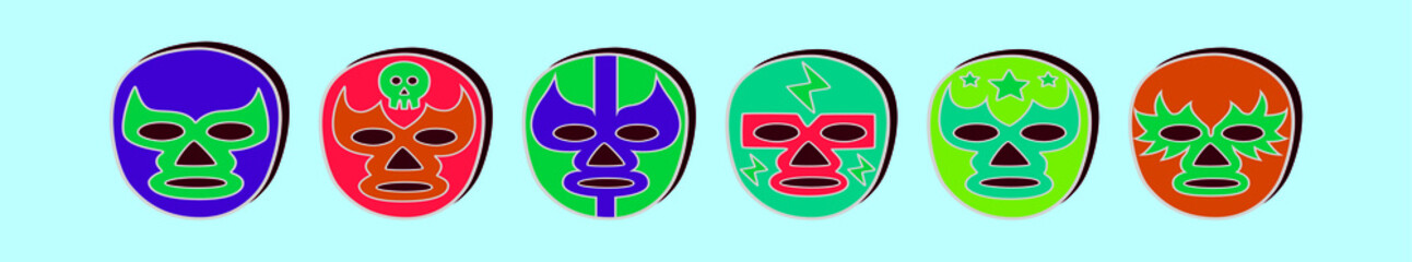set of mexican wrestling cartoon icon design template with various models. vector illustration isolated on blue background