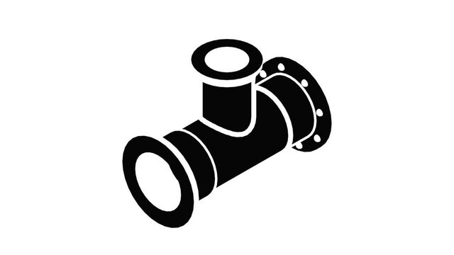 Tee pipe icon animation isometric black object on white background