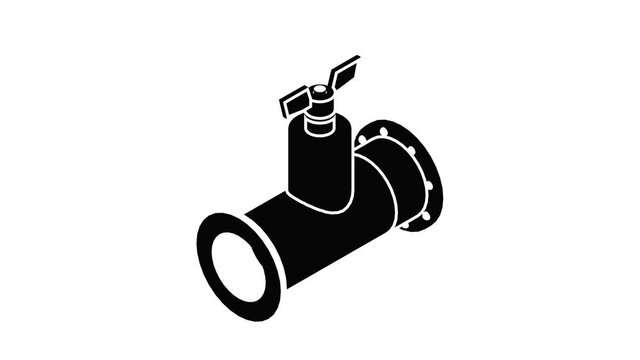 Pipe tap icon animation isometric black object on white background