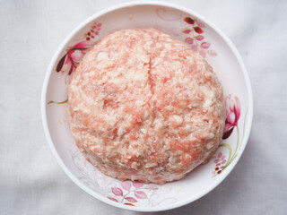 top view of raw minced pork
