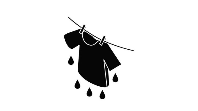 Shirt drying icon animation isometric black object on white background