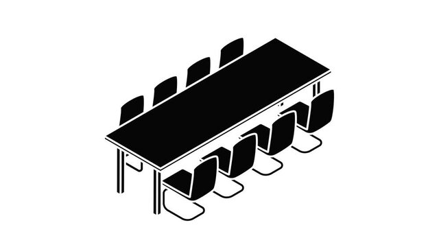 Long meet table icon animation isometric black object on white background
