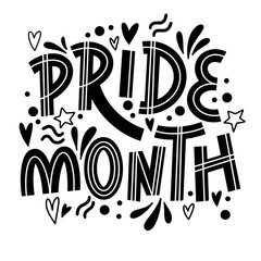 Pride month. Black and white lettering. Vector illustration